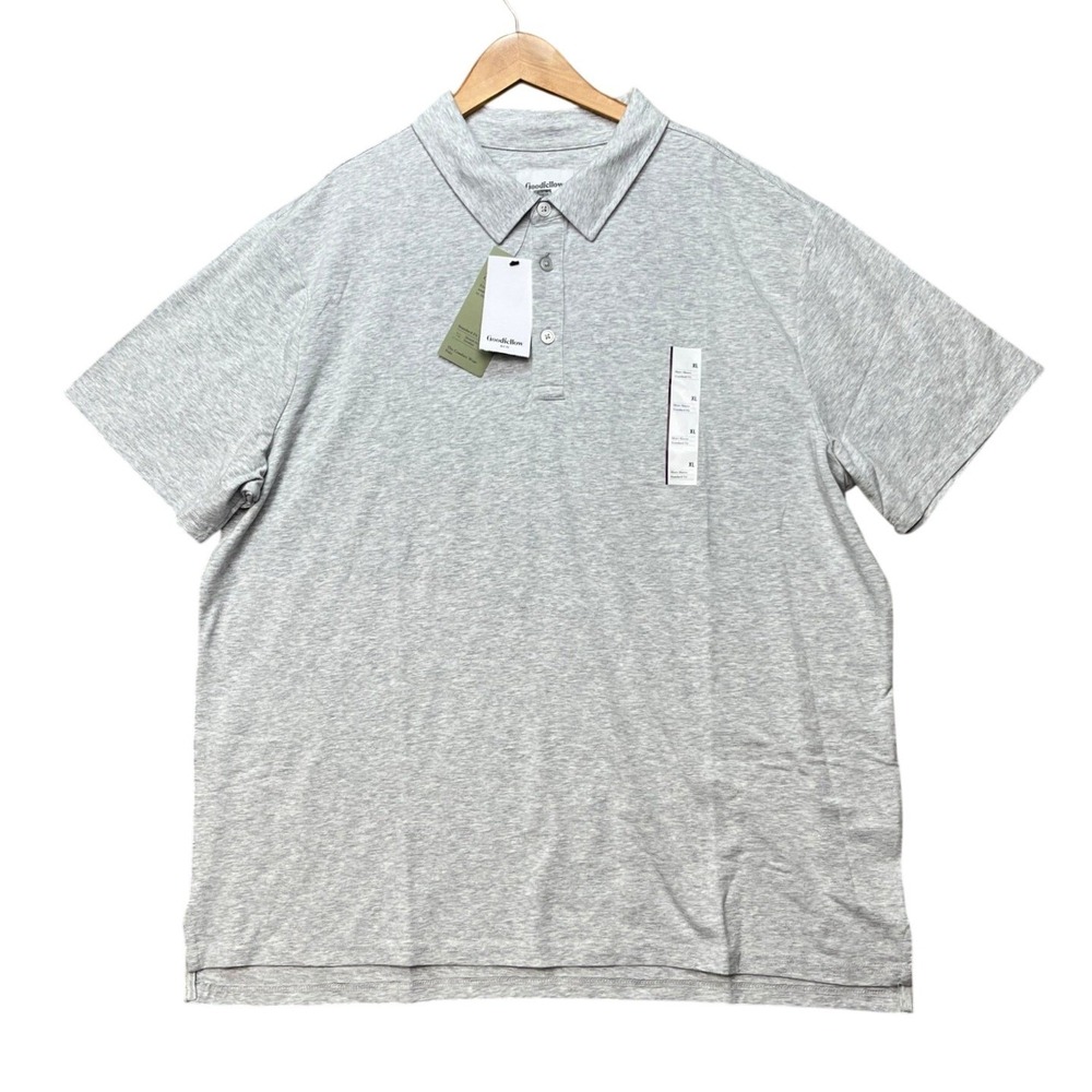 Goodfellow & Co Polo Shirt Mens XL Light Gray Heathered Stretch 3 Button Placket